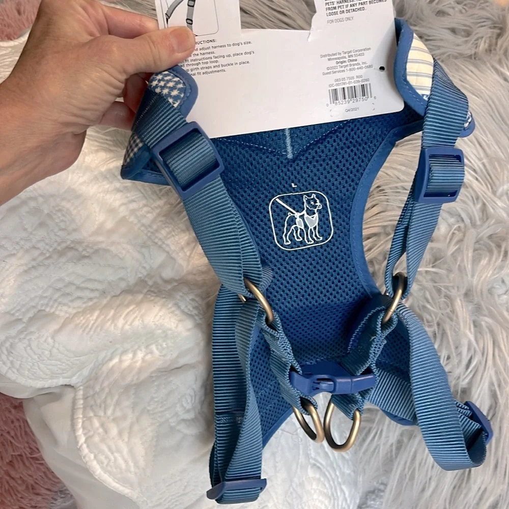 Boots & Barkley Blue Floral Checks Stripes Dog Harness